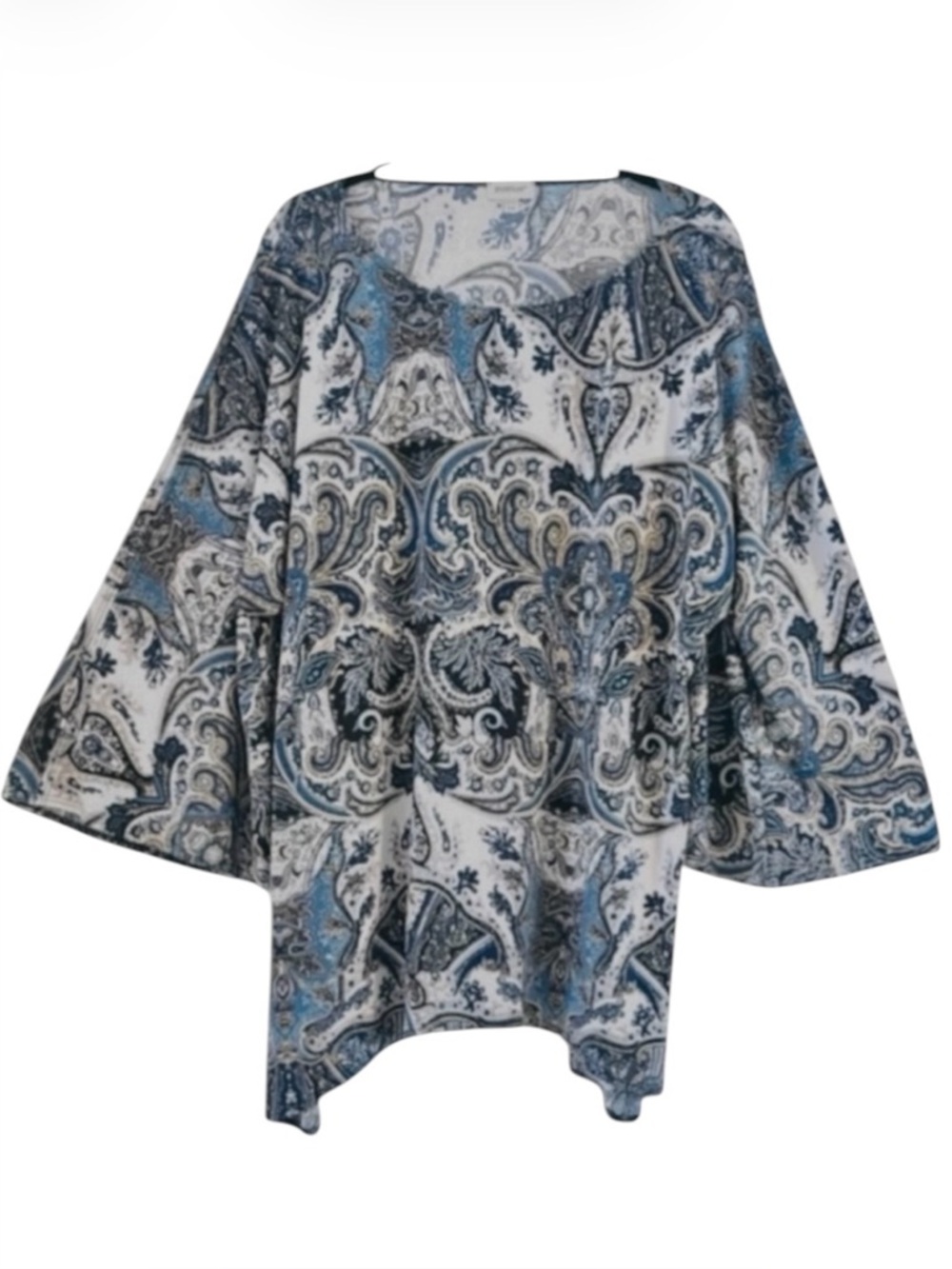 Avenue Blue Gray Bell Paisley Wide Bell Sleeve Top Size 14/16